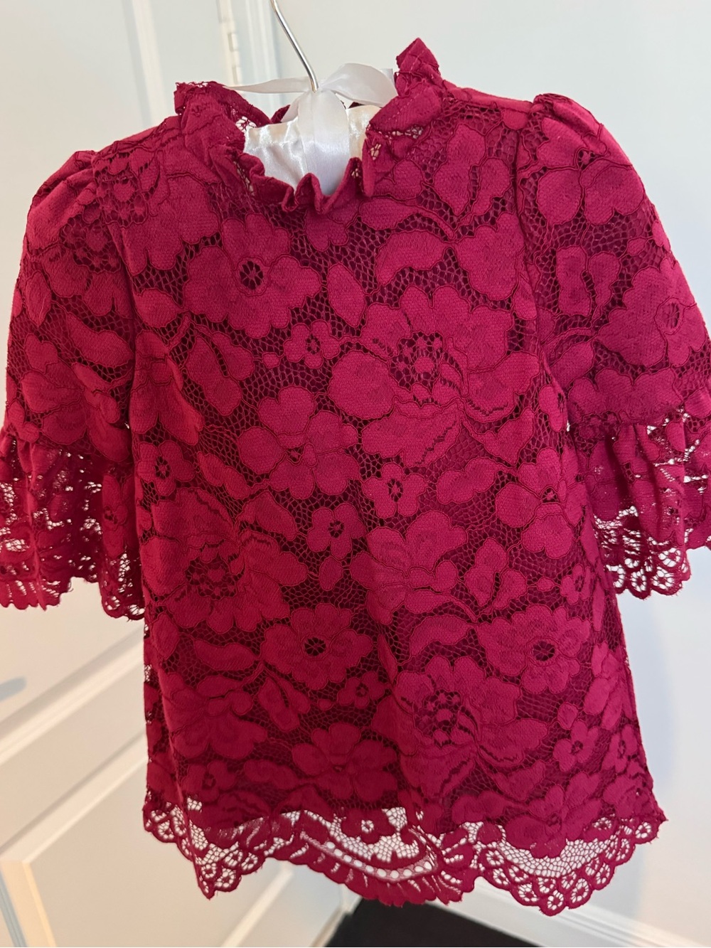 Janie and Jack Floral Lace Ruffled Neck dress in Raspberry girl 12-18M NEW